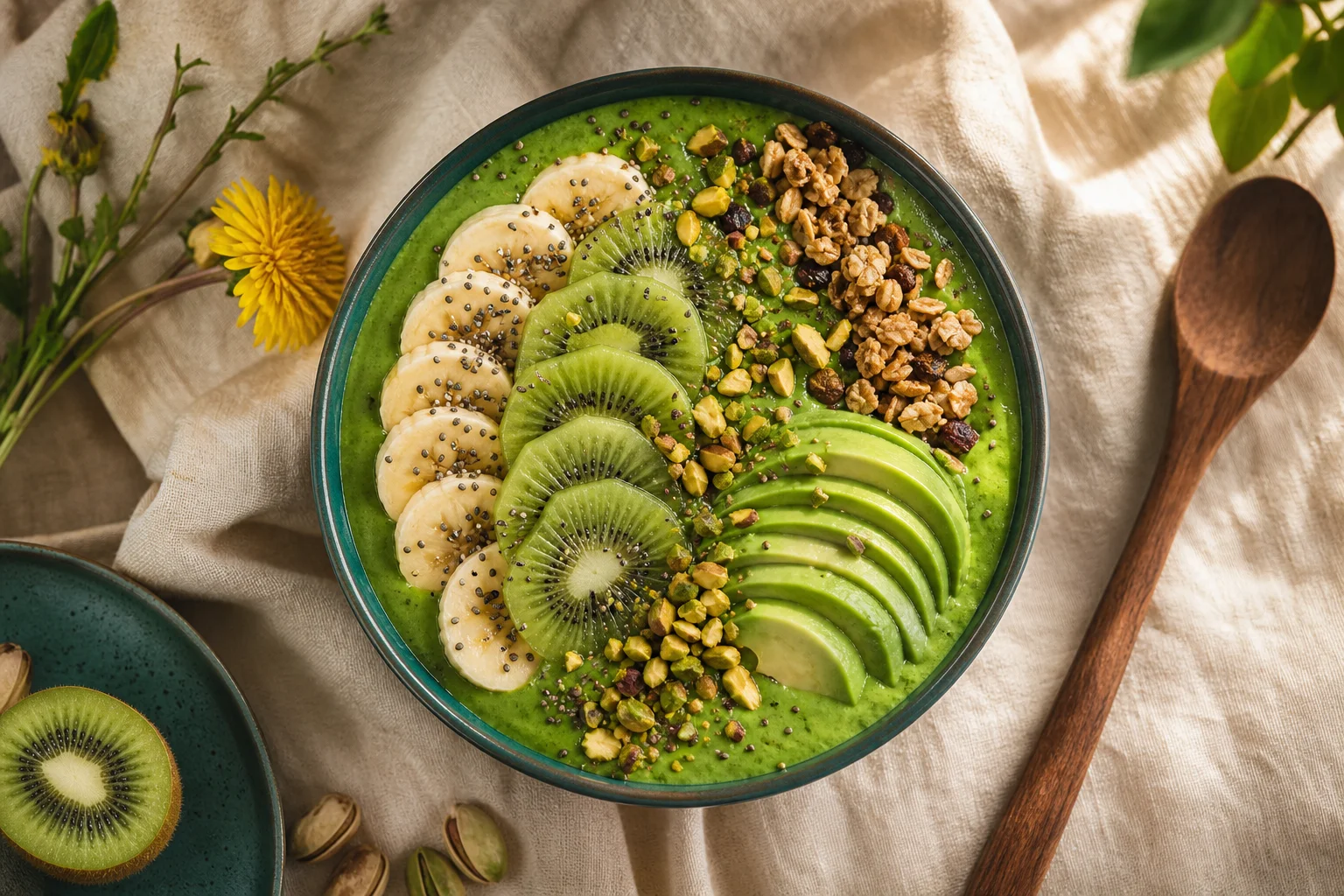 Bowl smoothie verde cu avocado și chia