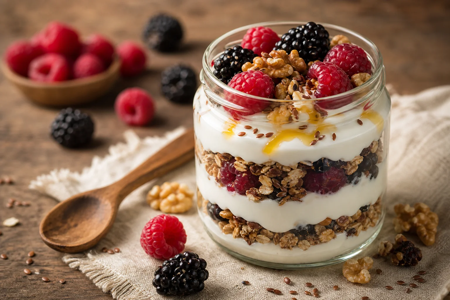 Granola cu iaurt grecesc și fructe de pădure