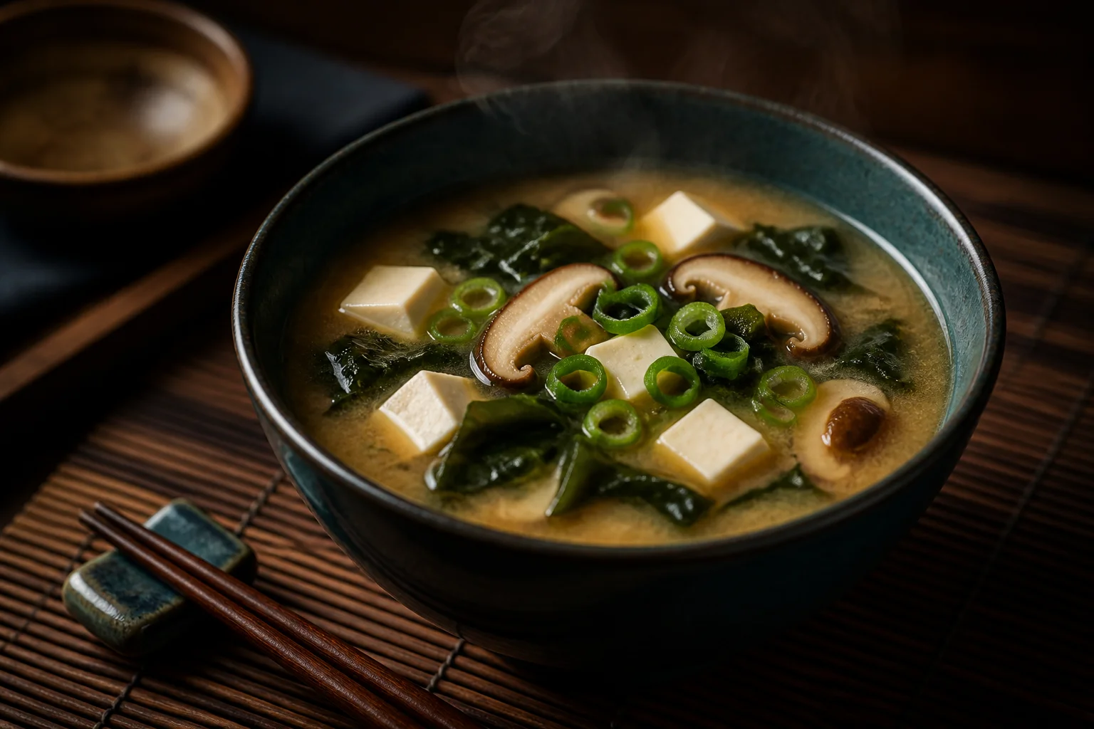 Supă miso cu tofu și ciuperci shiitake