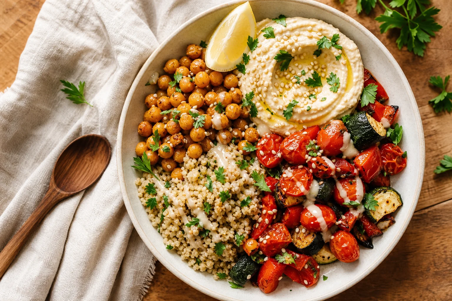 Bowl mediteranean cu năut și tahini