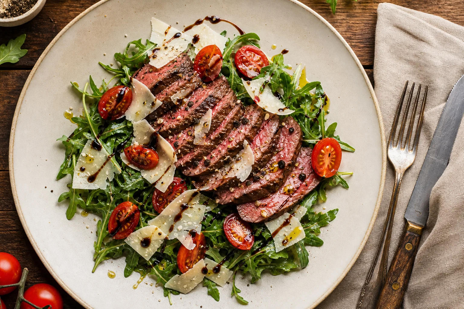 Tagliata de vită cu rucola și parmezan