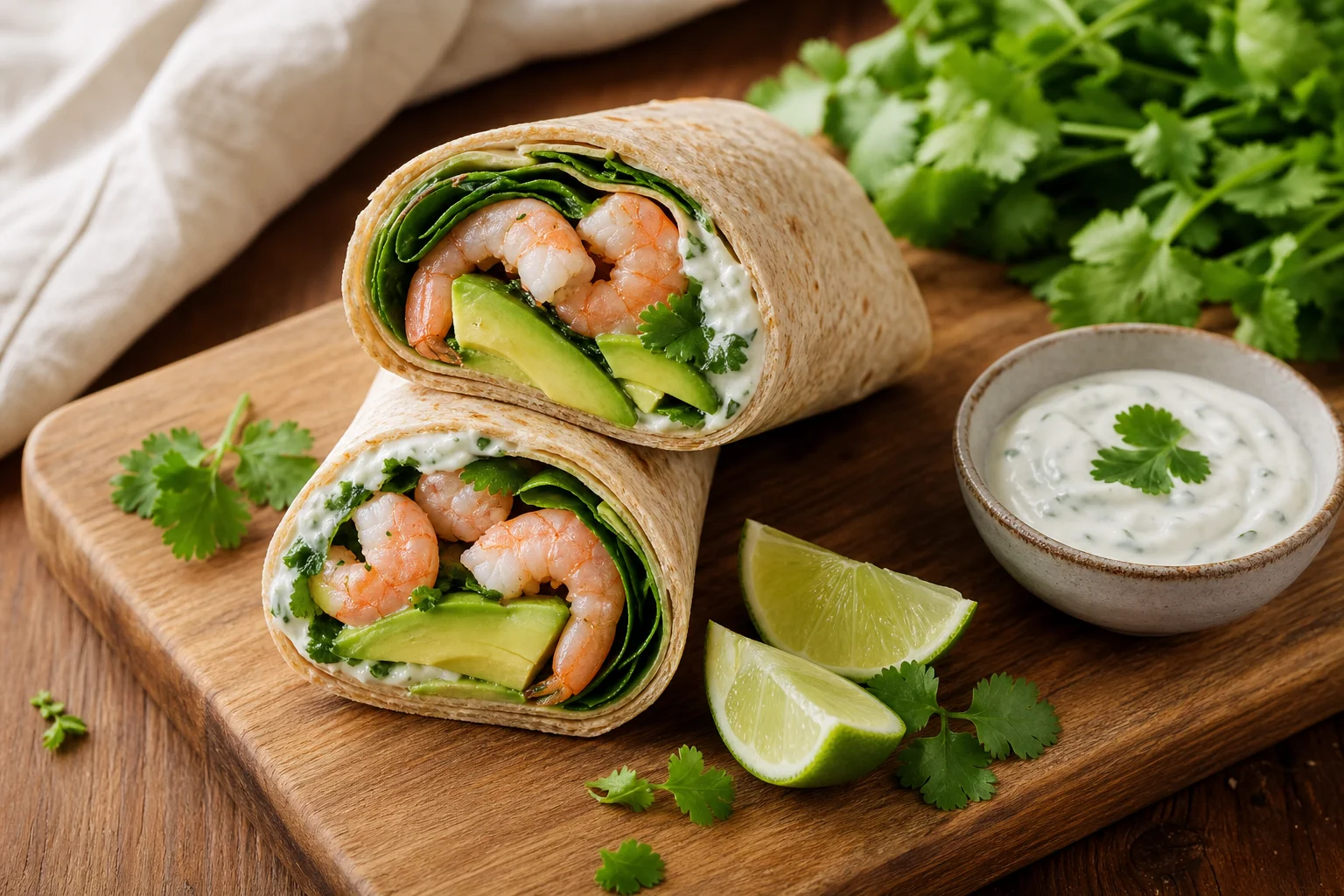 Wrap cu creveți, avocado și spanac
